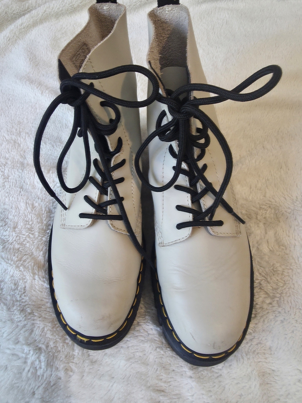 Dr. Martens White Leather Lace-Up Platform Boots with Black Laces